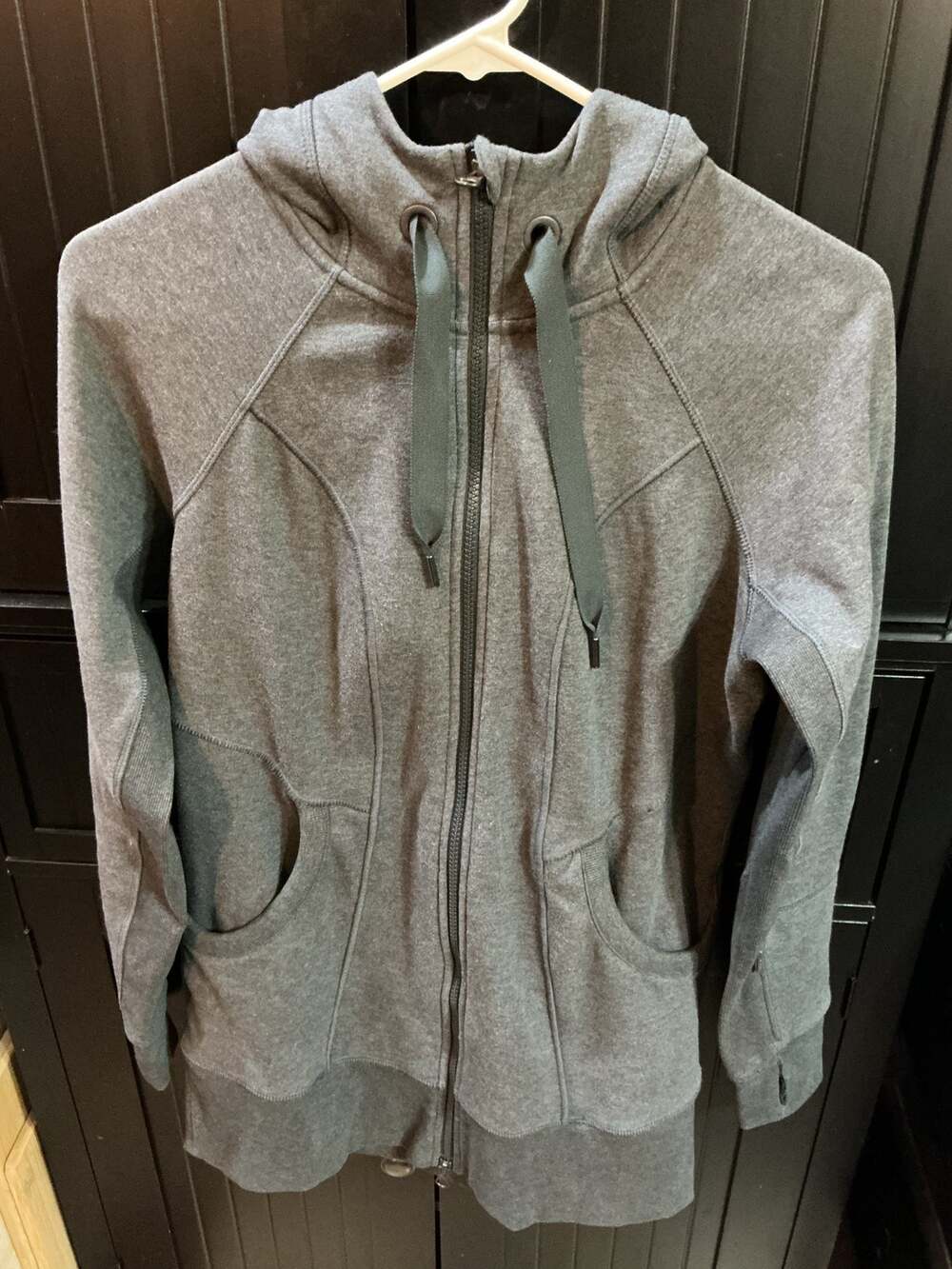 Athleta Heathered Charcoal Strength Hoodie Full Zip Size M